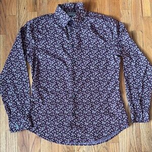 Express Men's Maroon Floral Button-Down Shirt